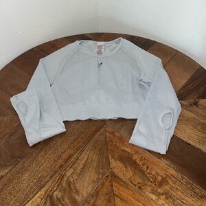 Gymshark Flex Sports Long Sleeve Crop Top Light Grey Marl Size Large.